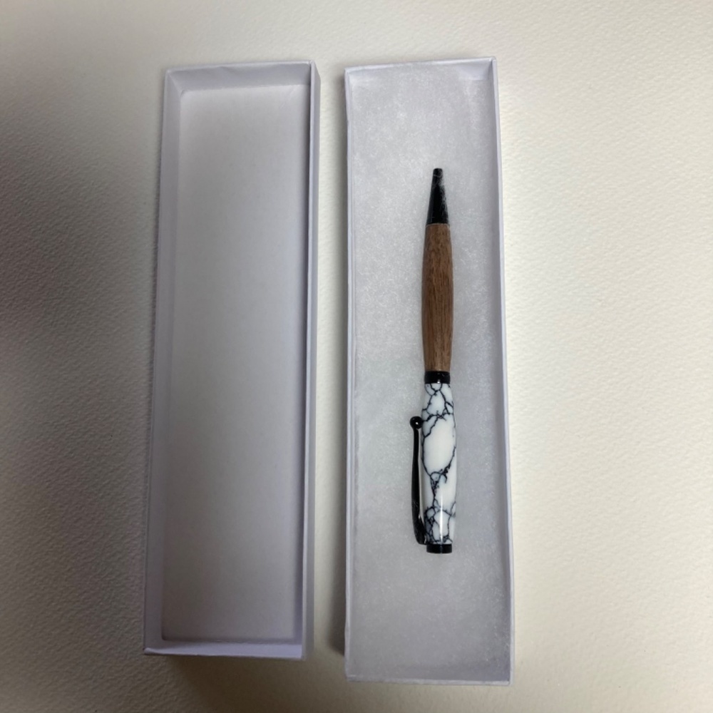 Artist Pen “Hand Turned” Combination Black Walnut Wood/White Marble Acrylic - Picture 8 of 13